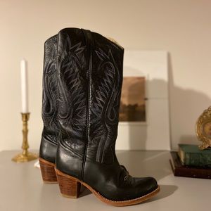 Black Leather Heeled Boots